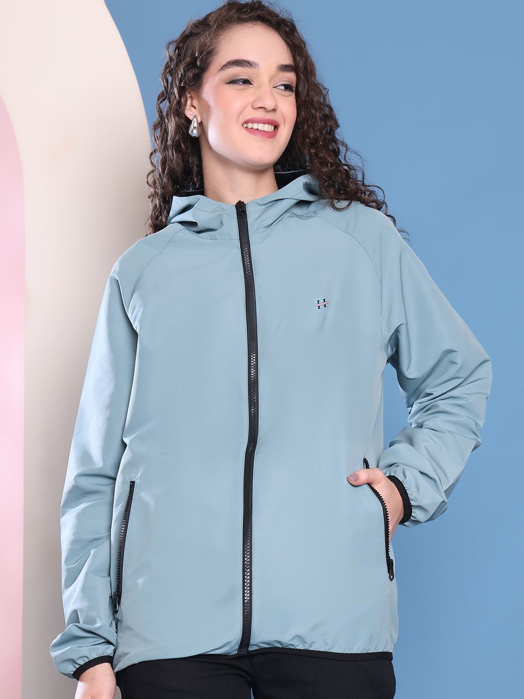 HOUSE OF VEDAS Women Hooded Solid Windcheater Sporty Jacket