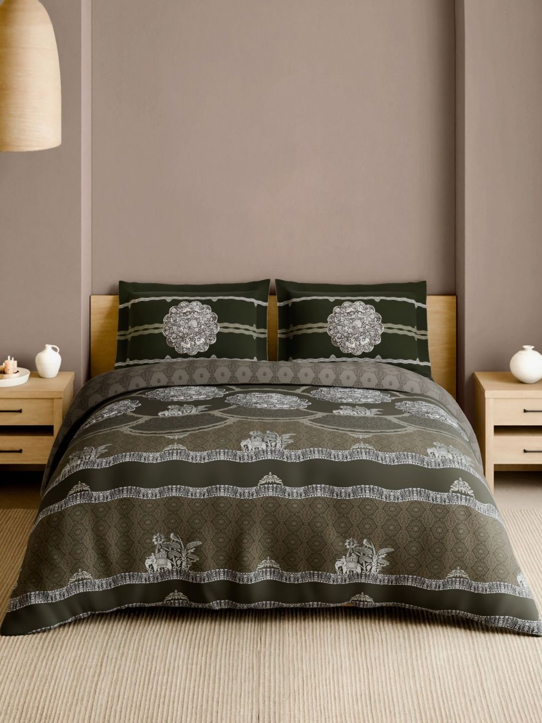 SPACES SPACES Brown Cotton 210 TC King Bedsheet with 2 Pillow Covers