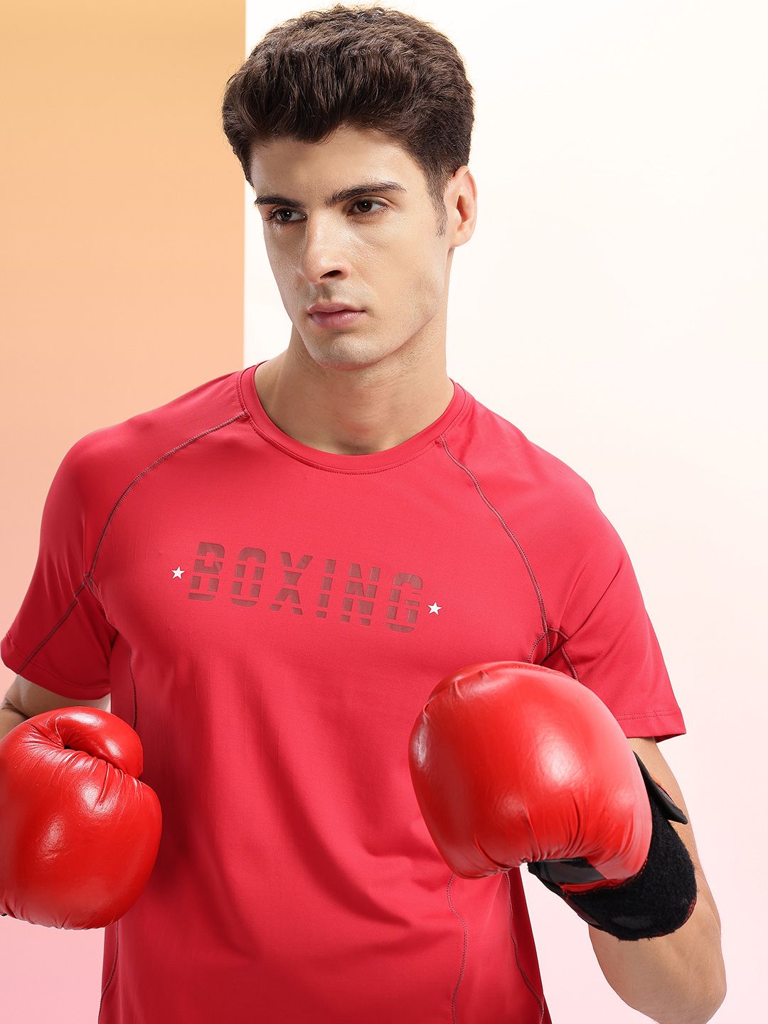 HRX by Hrithik Roshan Rapid-Dry Typography Print Contrast Stitch Slim Fit Training T-shirt