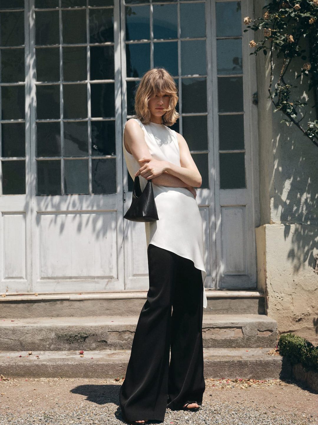 Satin Asymmetrical Hem Longline Top