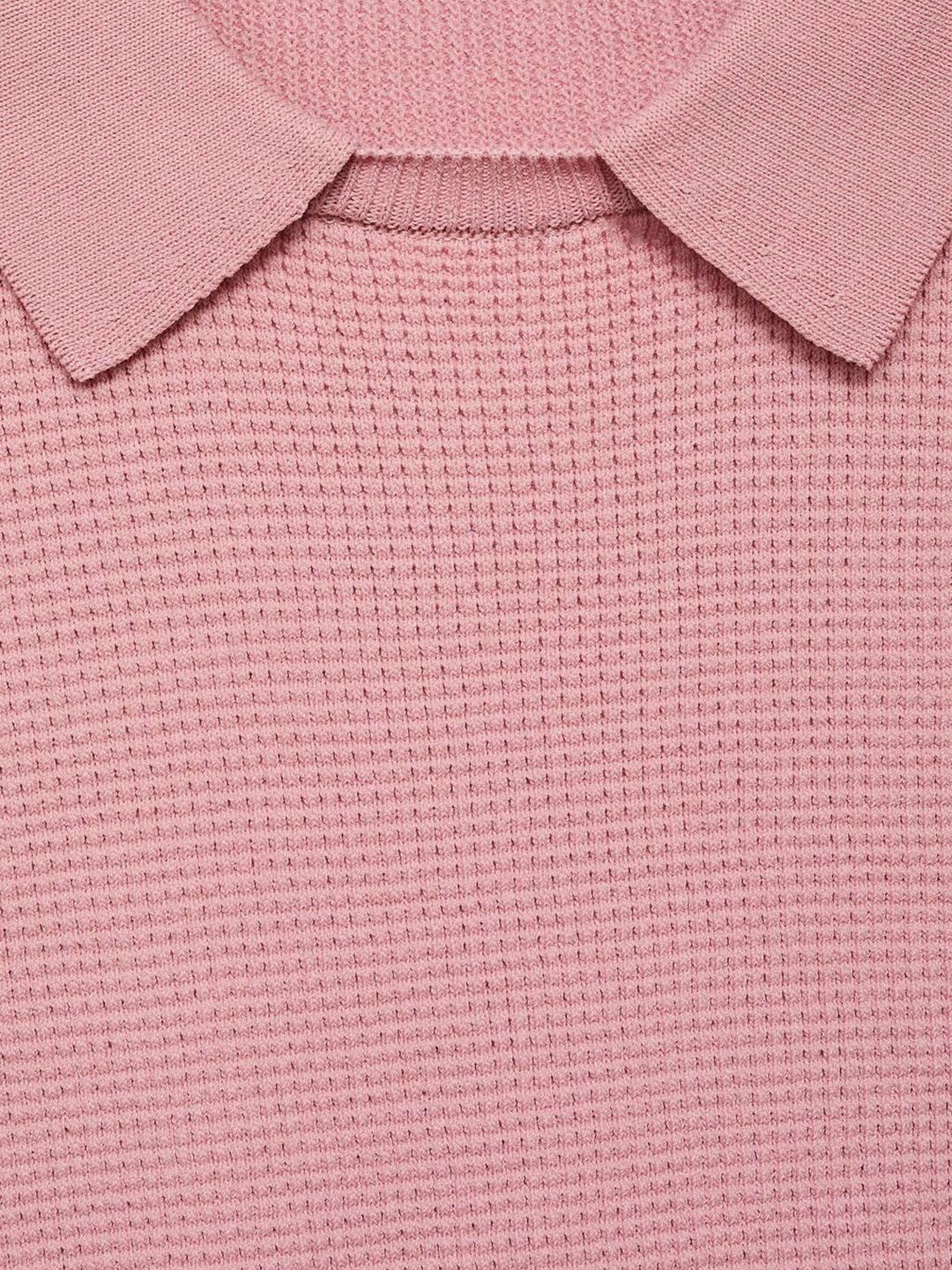 Waffle Knit Polo Collar T-shirt