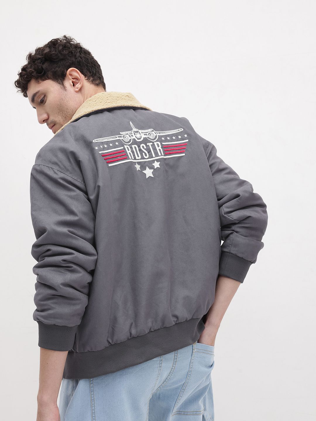 The Roadster Life Co. Faux Fur Trim Suede Finish Bomber Jacket