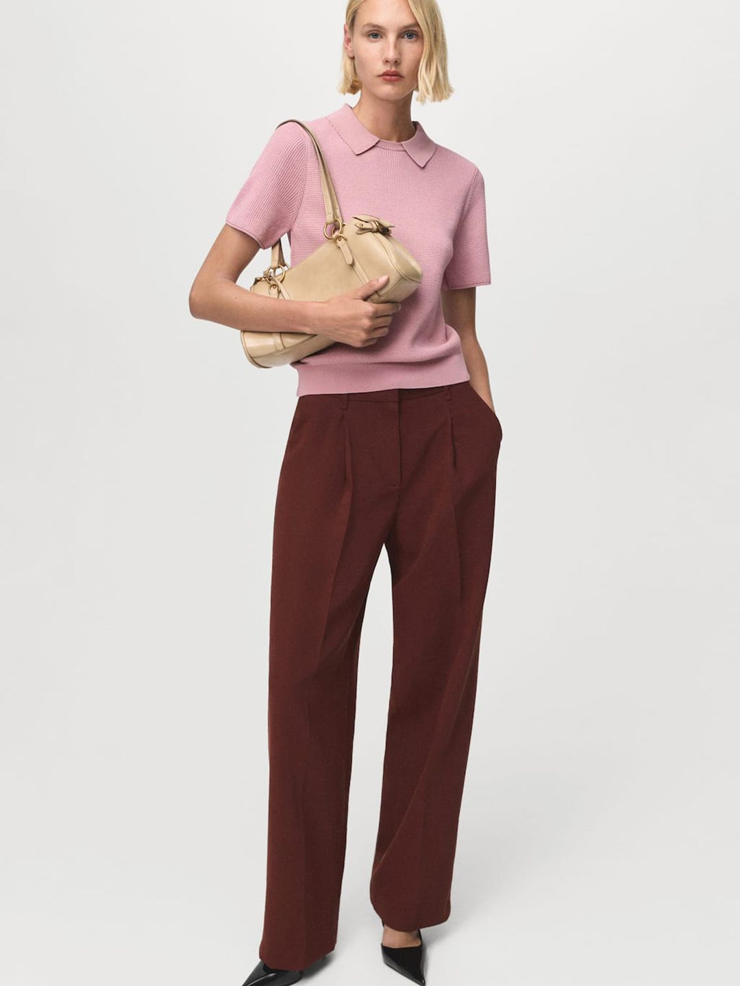 Waffle Knit Polo Collar T-shirt