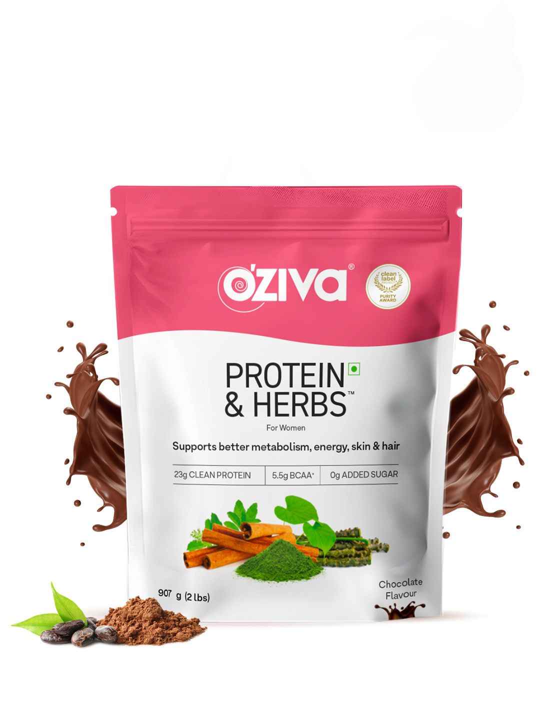 OZiva Protein & Herbs for Weight Management - Chocolate (907 g)
