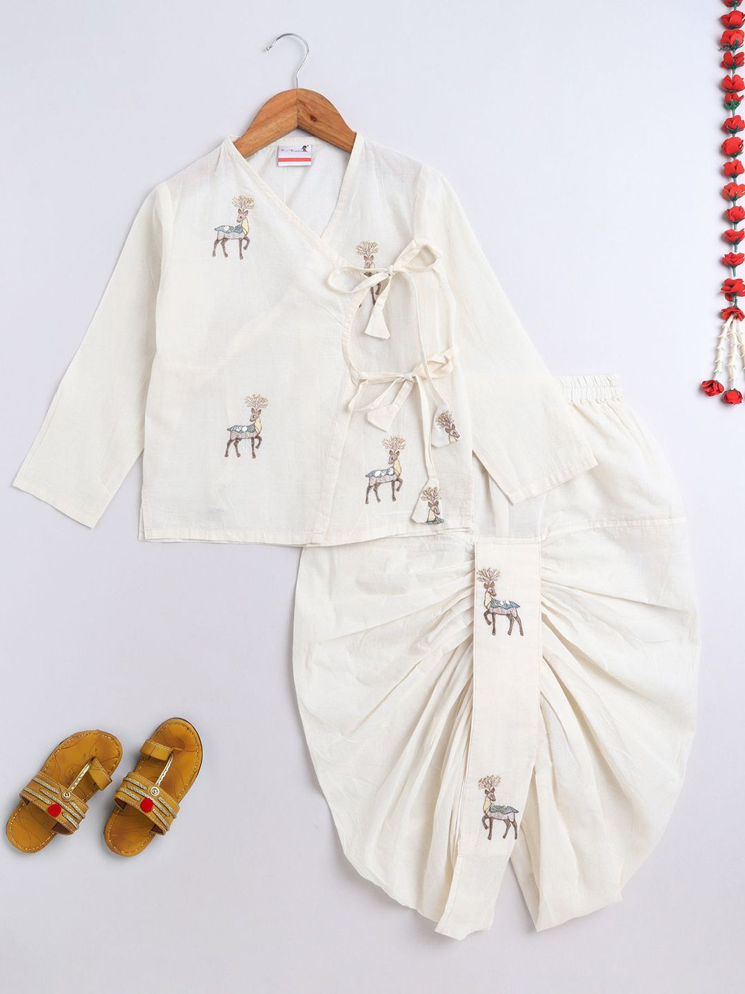 BAATCHEET Unisex Kids Embroidered Angrakha Pure Cotton Kurta with Dhoti Pants