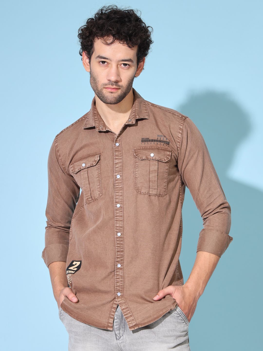 DOUBLE ONE Men Standard Fit Solid Spread Collar Cotton Casual Shirt