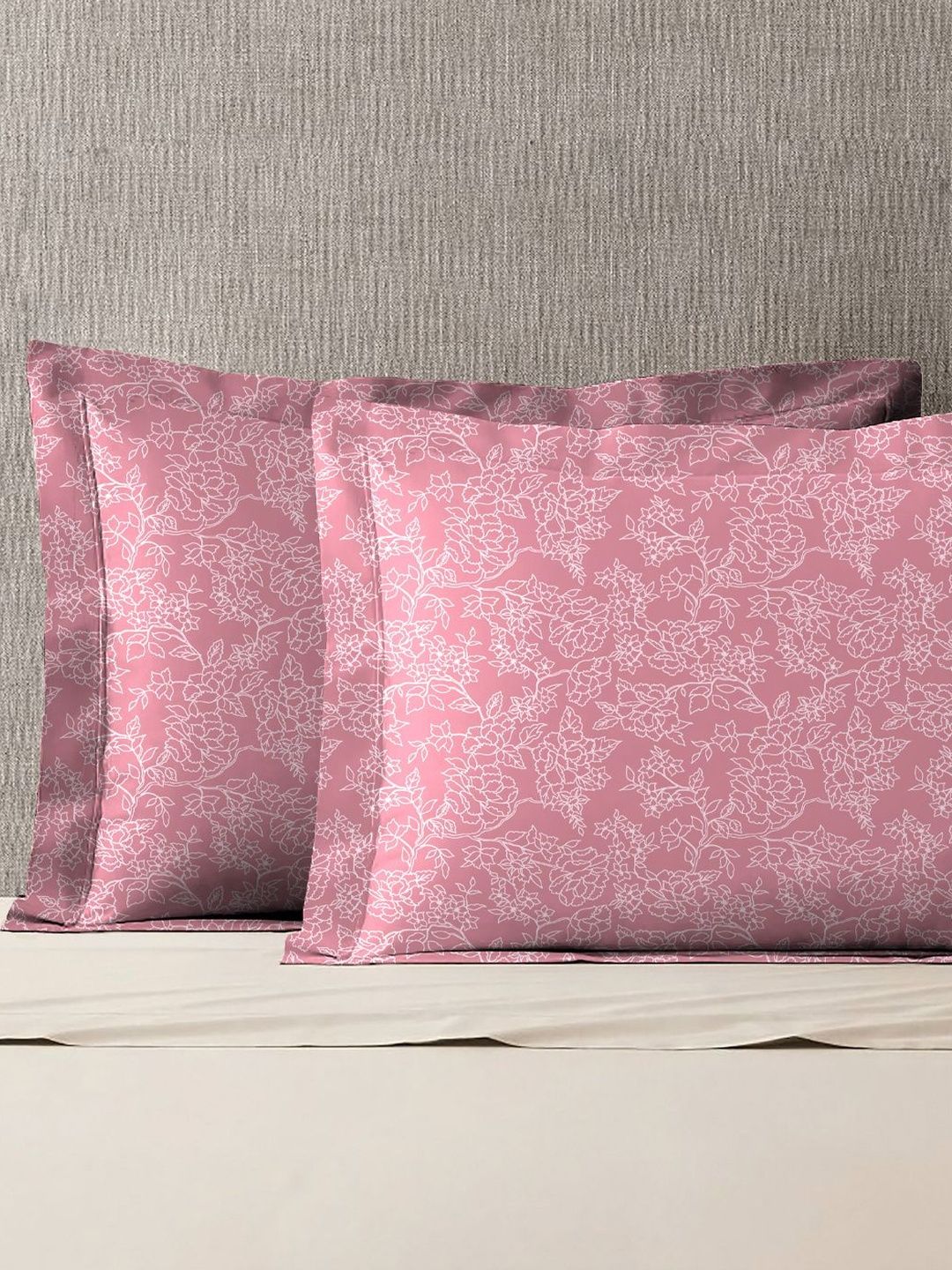 MYTRIDENT MYTRIDENT Pink & White 2 Pieces Floral Printed Pure Cotton Rectangle Pillow Covers