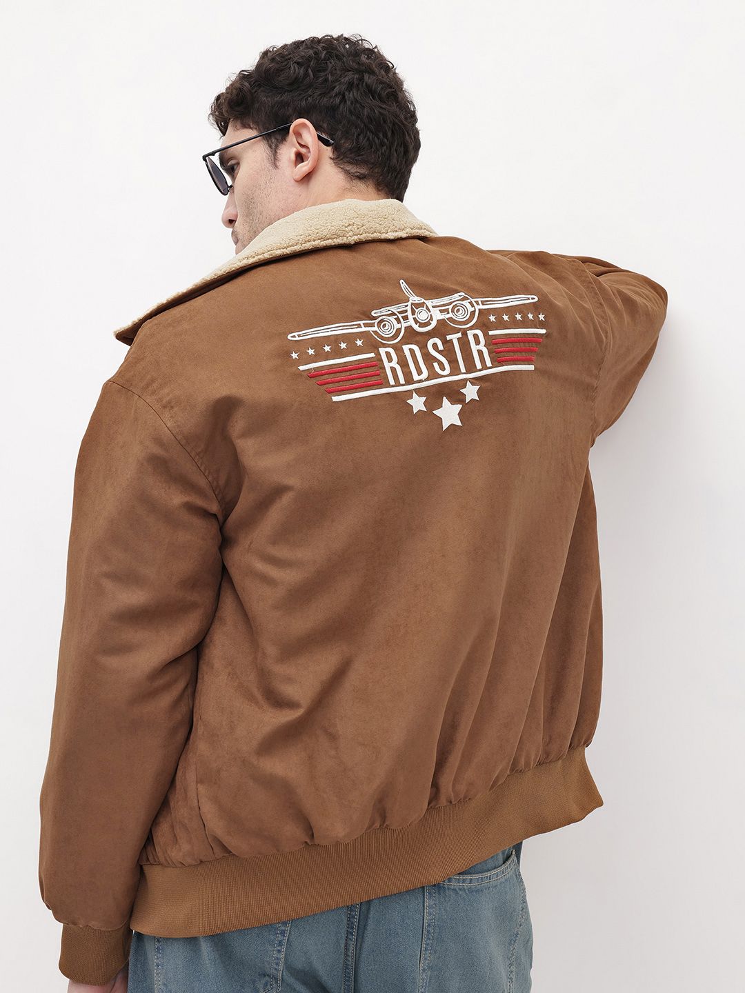 The Roadster Life Co. Faux Fur Trim Suede Finish Bomber Jacket