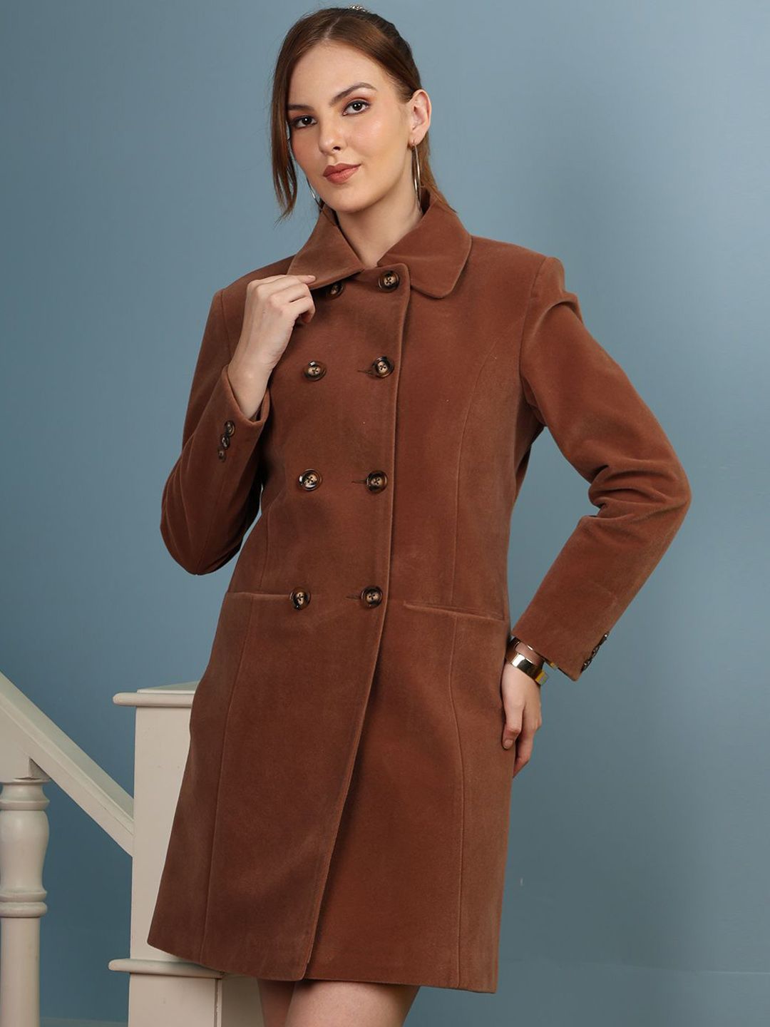 Buy Plagg Women Double-Breasted Spread Collar Winter Overcoat