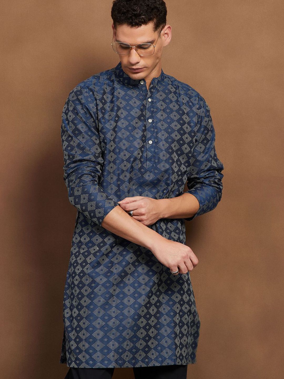 Melange by Lifestyle Men Band Collar Printed Kurta