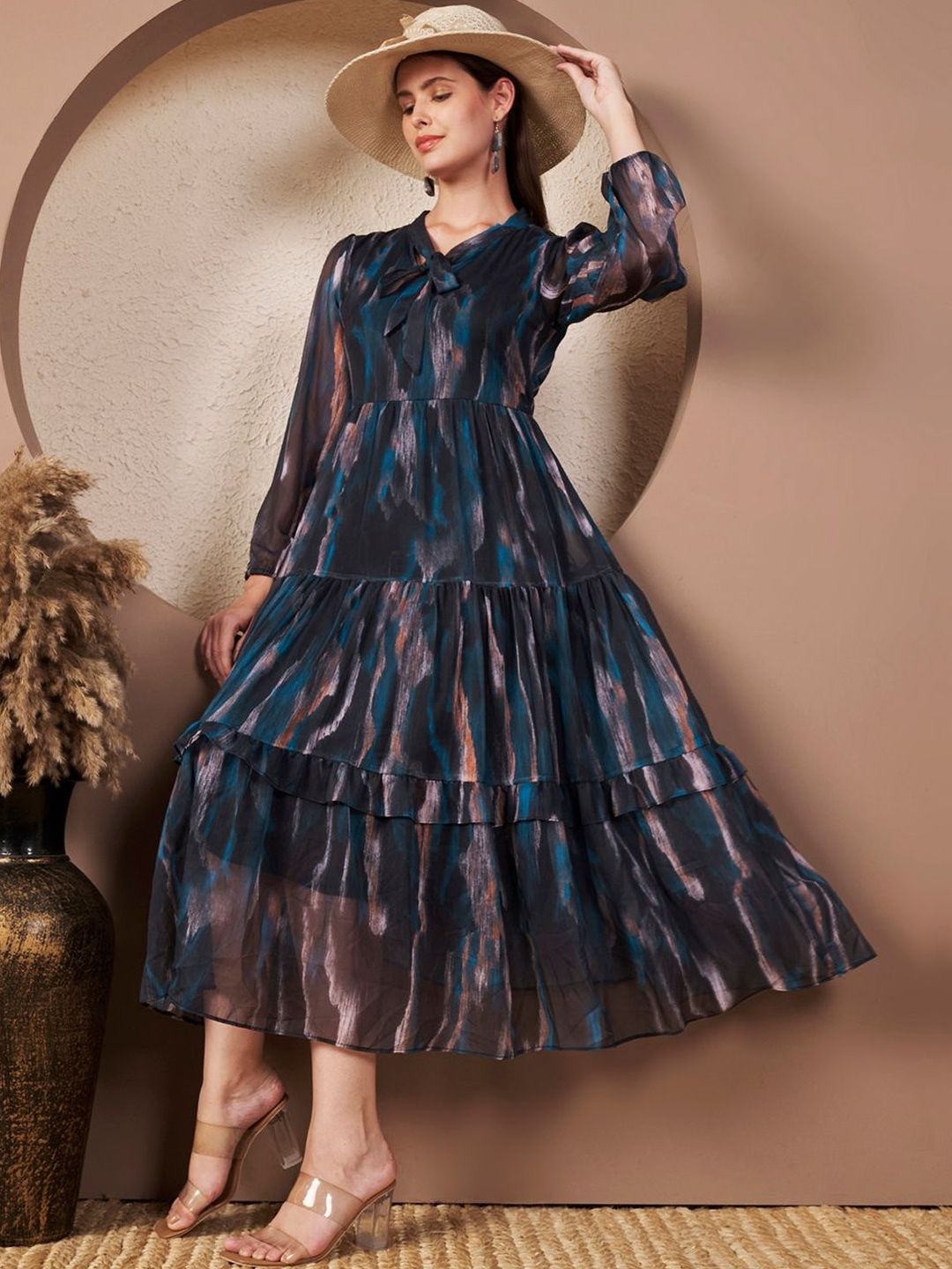 Buy CORSICA Abstract Printed Ruffled Chiffon A-Line Midi Dress