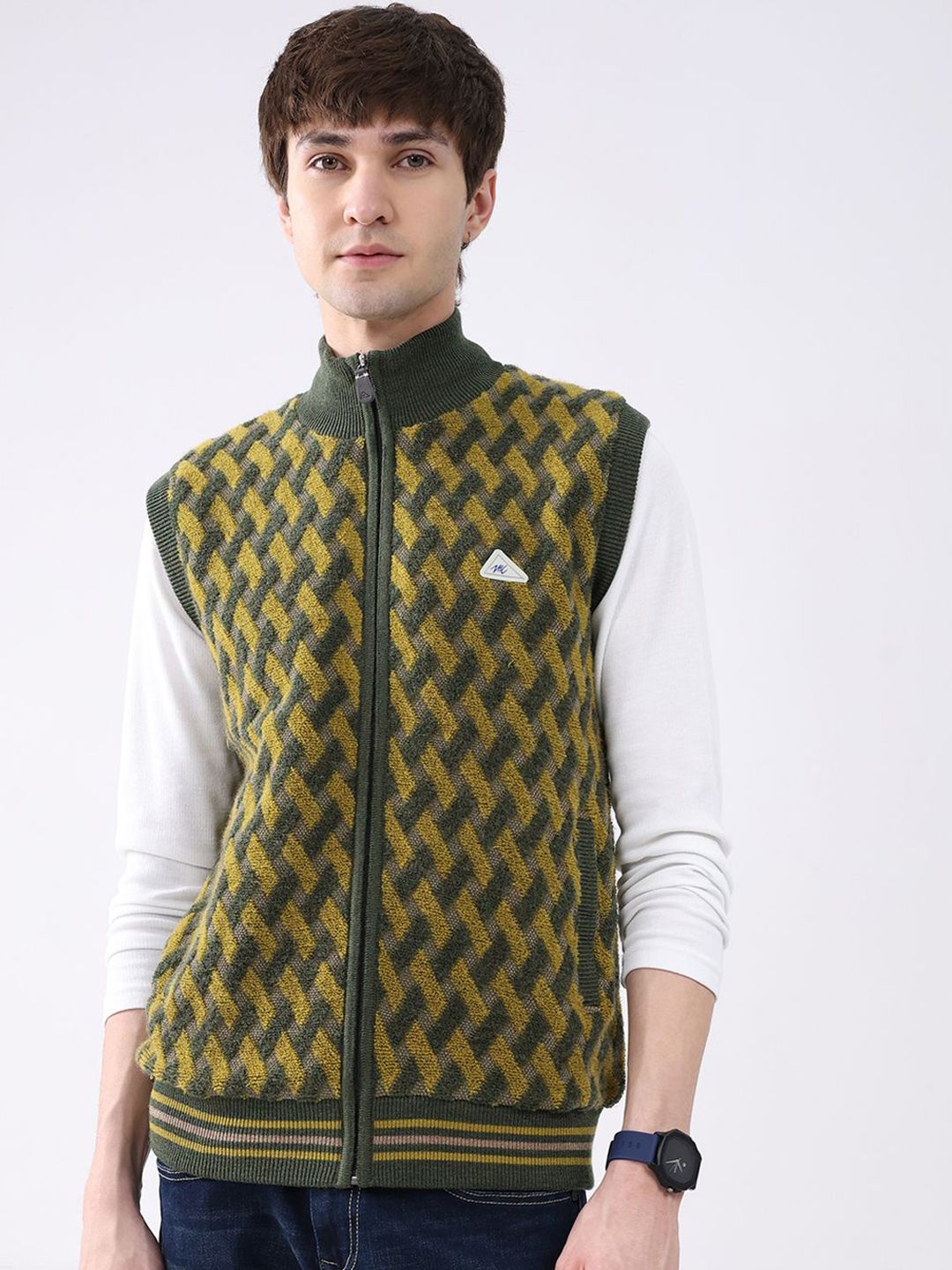 Monte Carlo Men Self Design Woollen Gilet Jacket