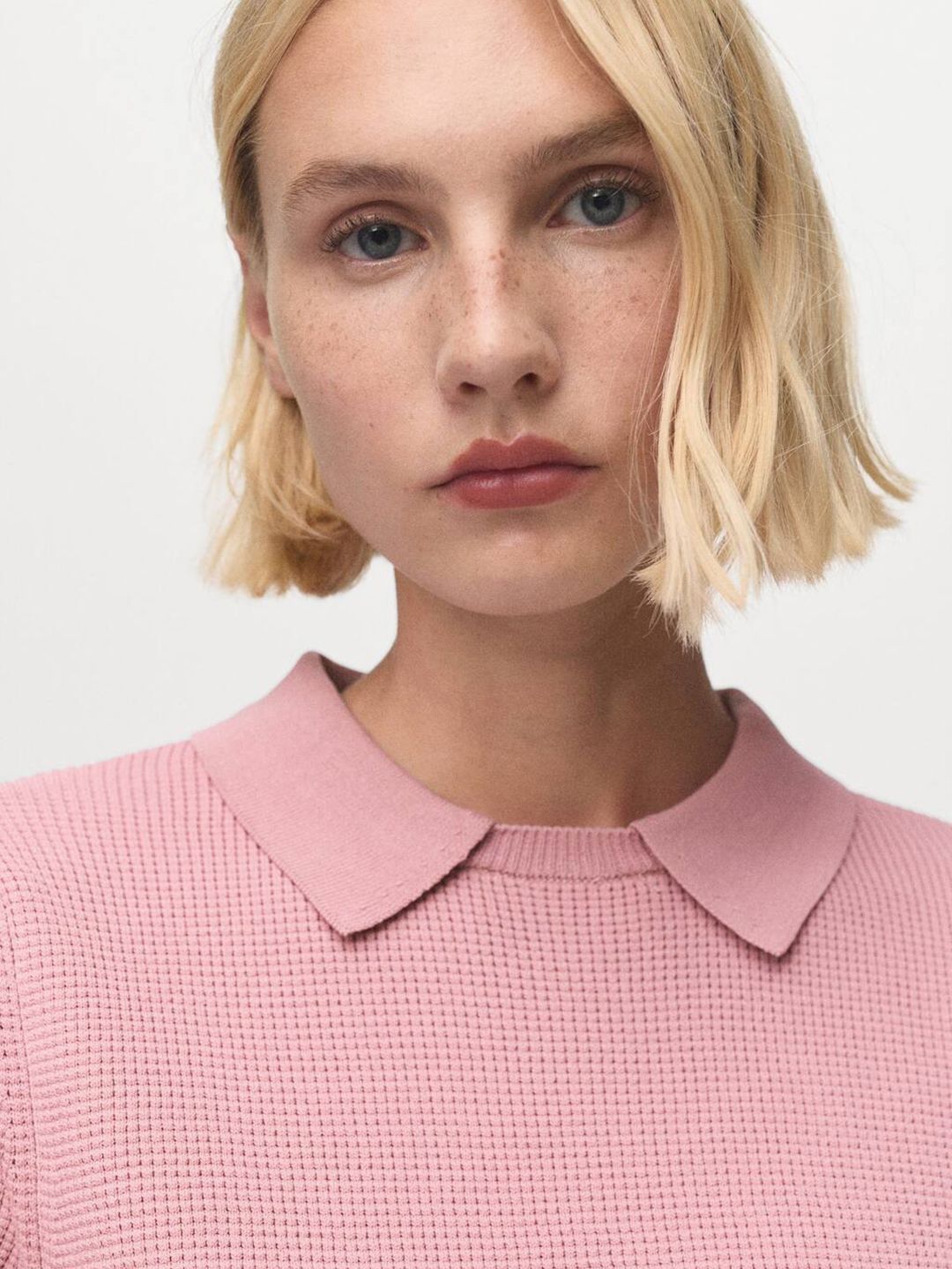 Waffle Knit Polo Collar T-shirt