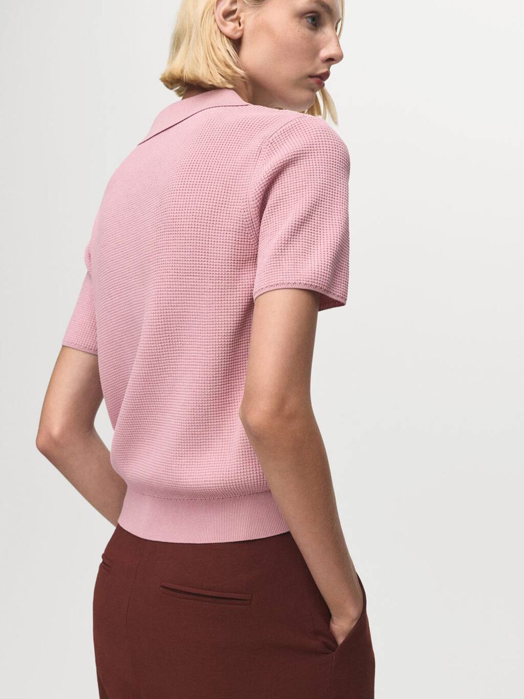 Waffle Knit Polo Collar T-shirt