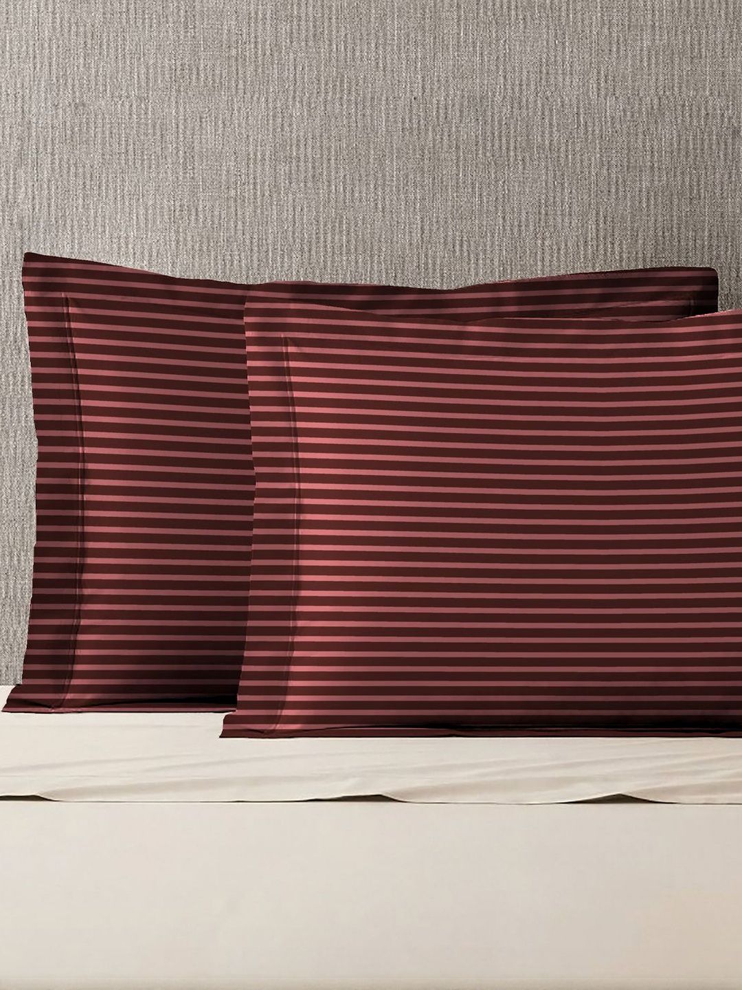 MYTRIDENT MYTRIDENT Brown 2 Pieces Striped Pure Cotton Rectangle Pillow Covers
