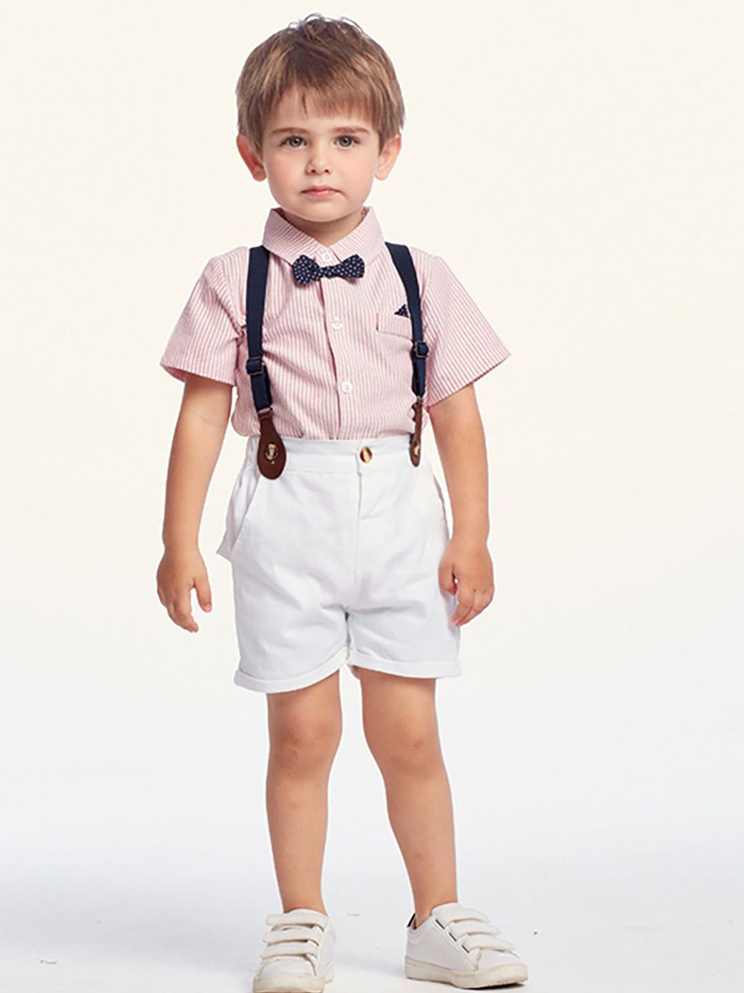 JC SPARKLE Boys Striped Short Sleeves Shirt With Shorts & Suspender
