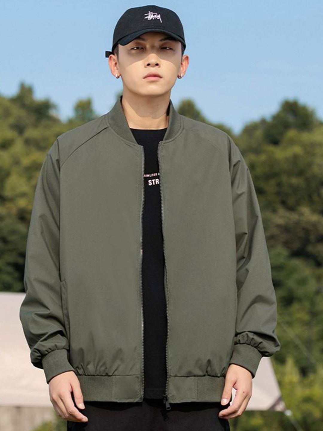 StyleCast x Revolte Men Mock Collar Solid Windcheater Tailored Jacket
