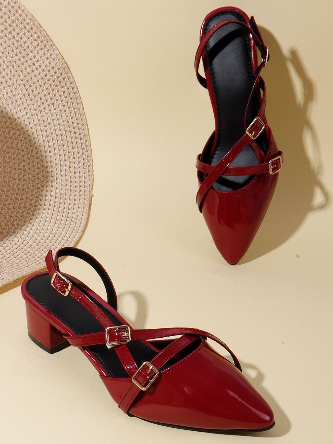 AVIVASTYLE Solid Pointed Toe Block Heel Pumps