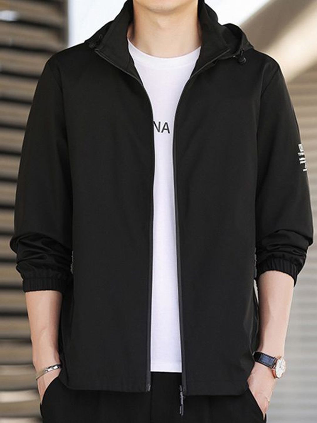 StyleCast x Revolte Men Hooded Solid Windcheater Tailored Jacket