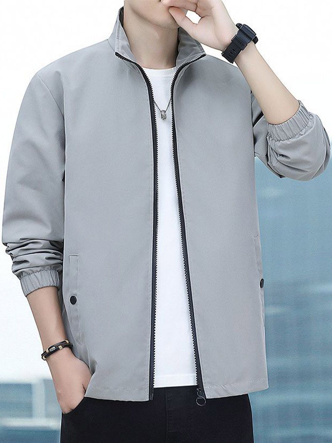 StyleCast x Revolte Men Stand Collar Solid Tailored Jacket