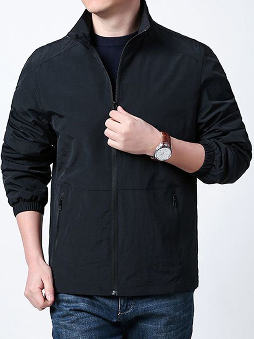 StyleCast x Revolte Men Mock Collar Solid Windcheater Tailored Jacket