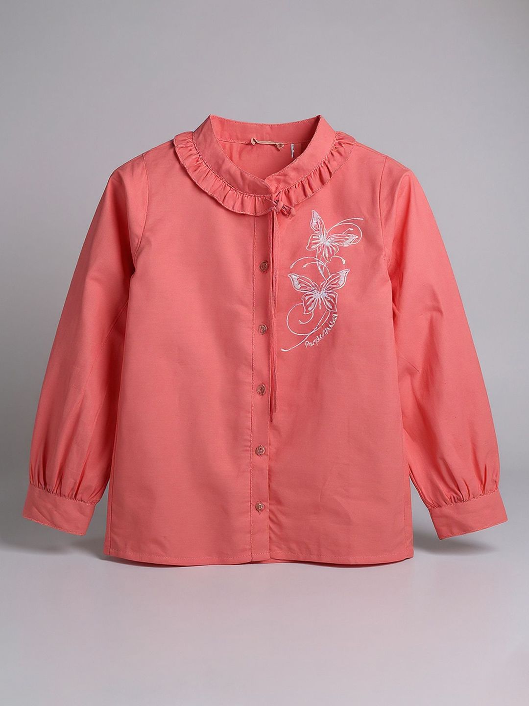 Purple United Kids Girls Round Neck Puff Sleeves Cotton Shirt Style Top