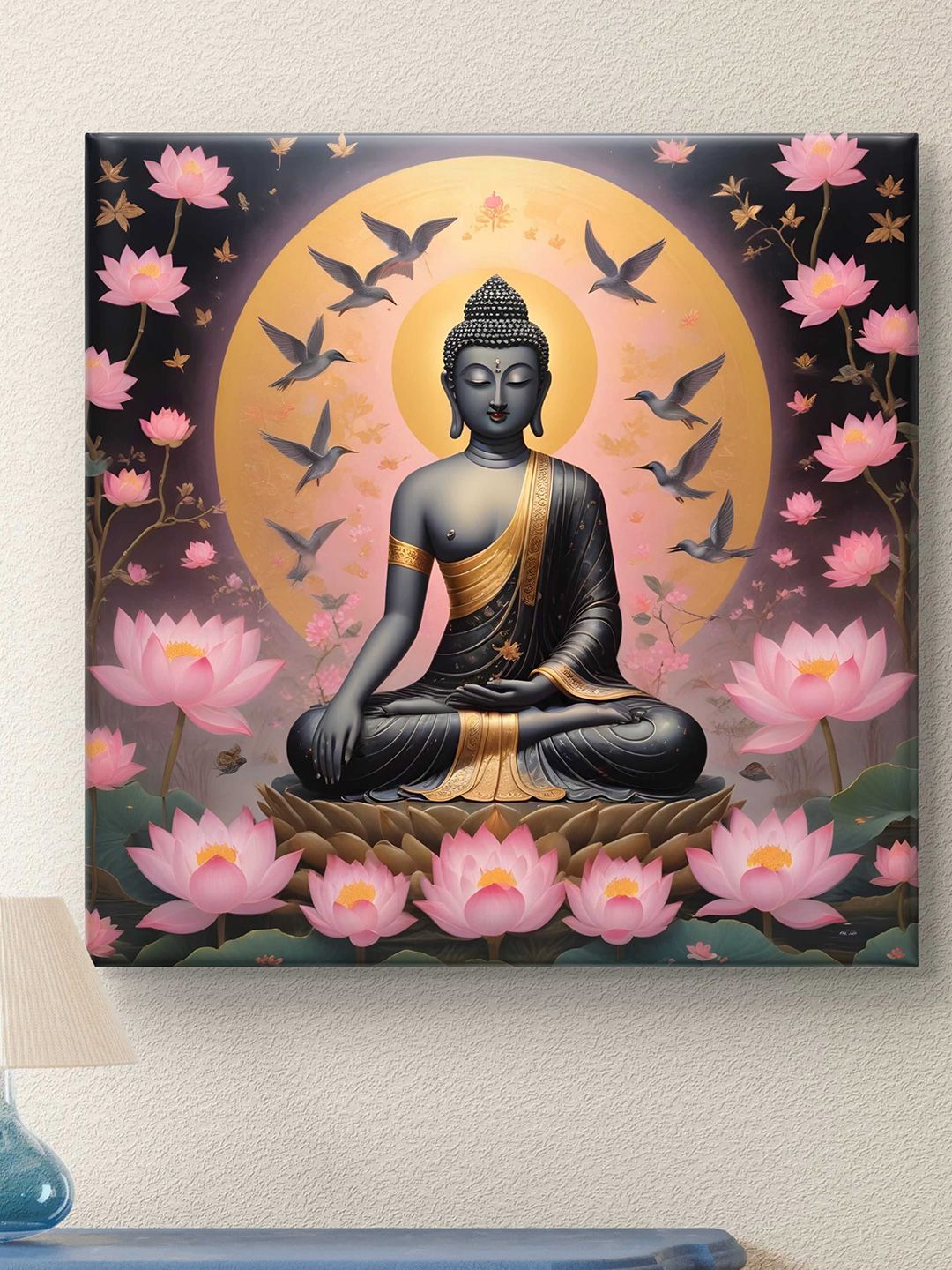SAF SAF Black & Pink 1 Piece Canvas Lord Buddha Wall Paintings