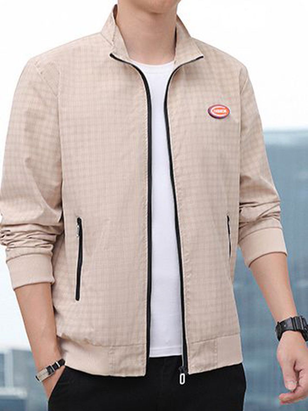StyleCast x Revolte Men Stand Collar Checked Tailored Jacket