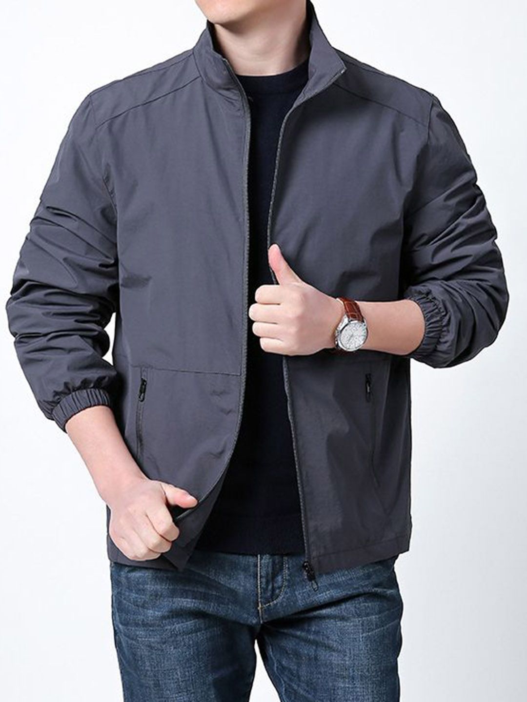 StyleCast x Revolte Men Mock Collar Solid Tailored Jacket