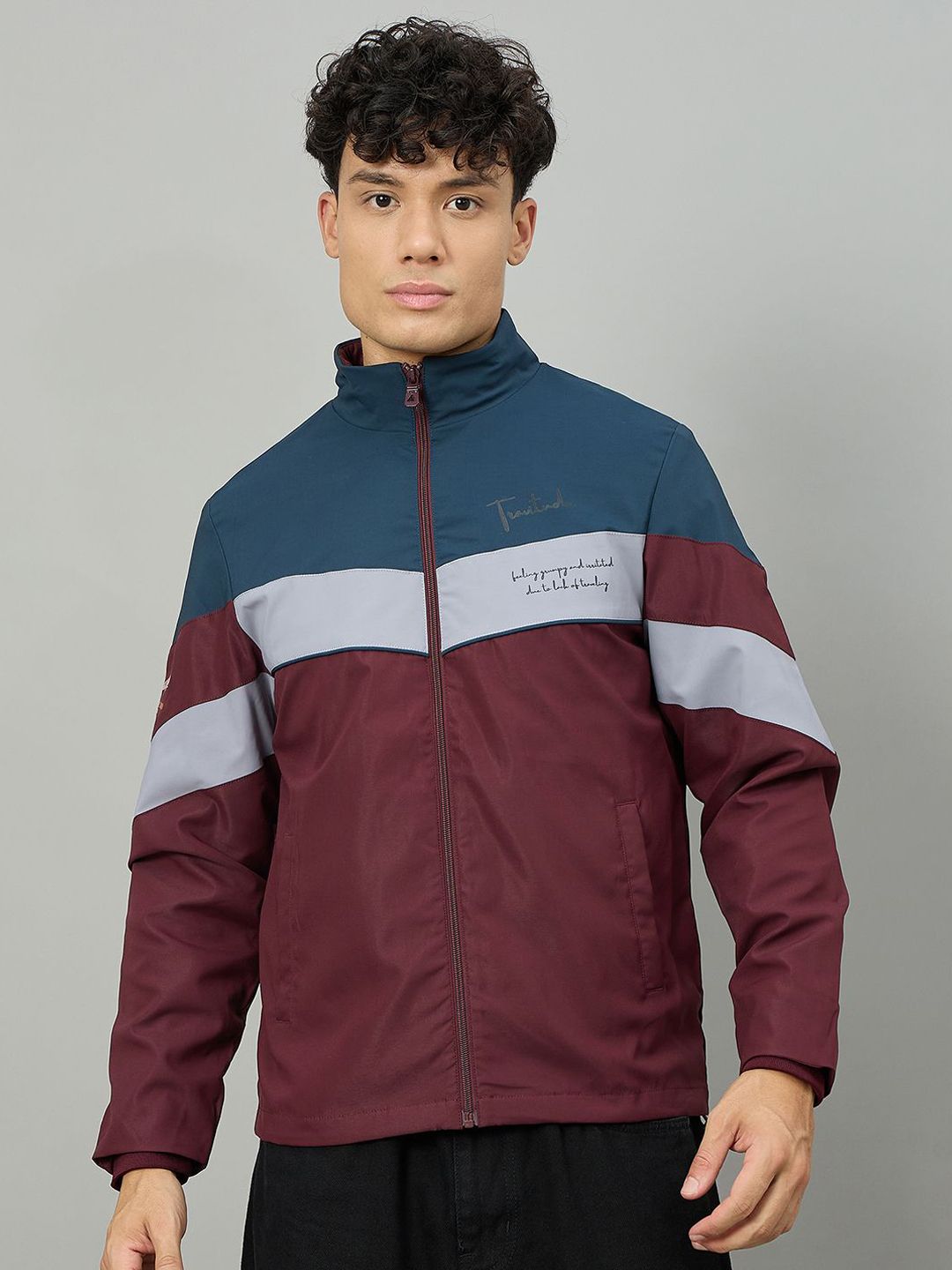 Duke Men Mock Collar Colourblocked Windcheater Tailored Jacket