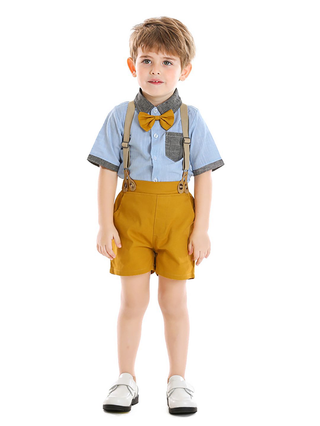 JC SPARKLE Boys Short Sleeves Shirt With Shorts & Suspenders