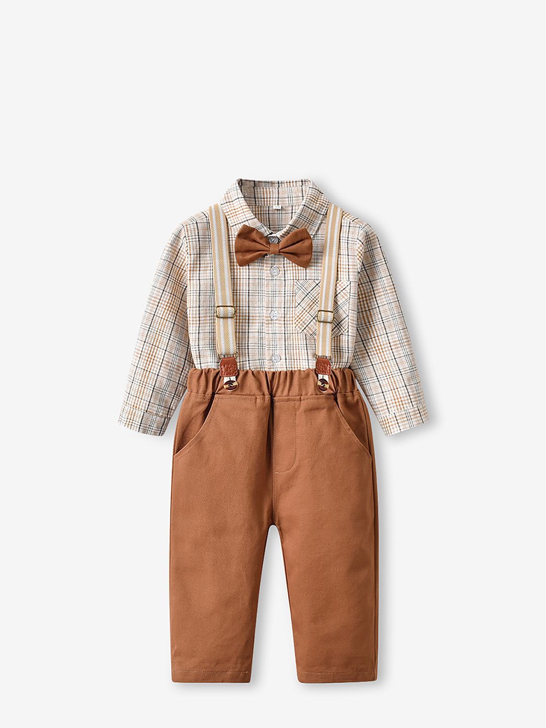 JC SPARKLE Boys Checked Long Sleeves Shirt With Trouser & Suspenders