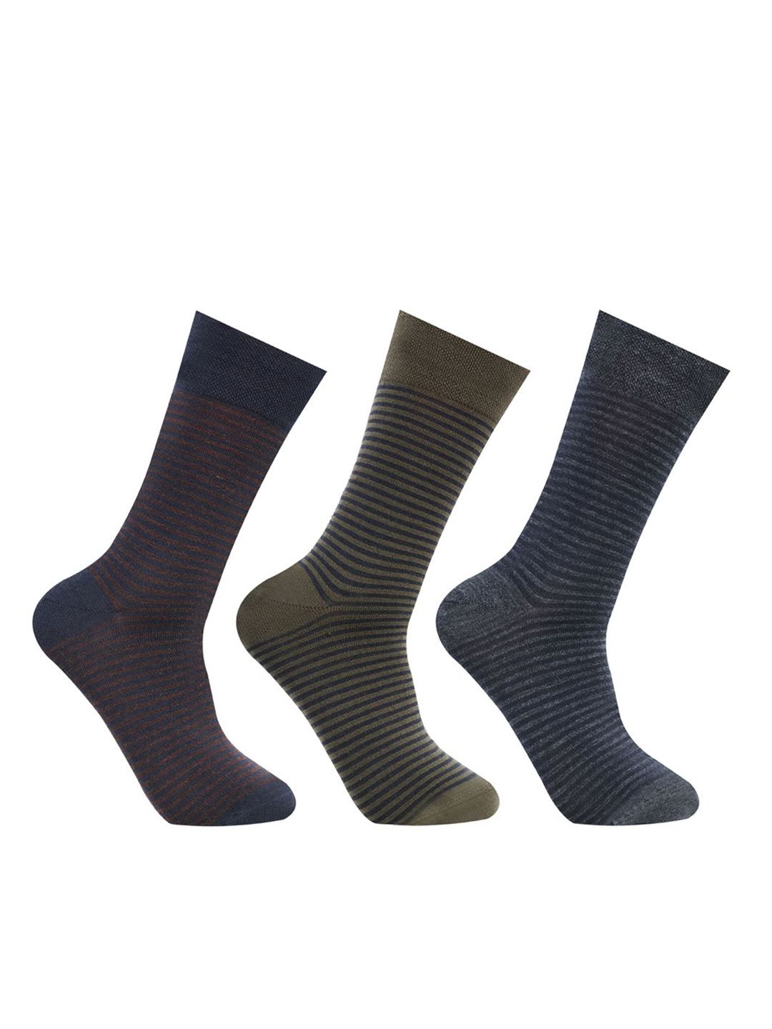 Bonjour Men Pack Of 3 Striped Calf Length Socks