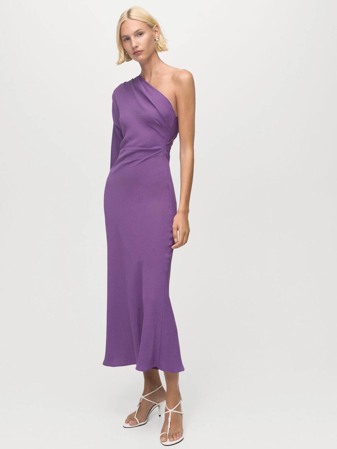 Draped Effect Cut-Out Detail One Shoulder Party Midi Sheath Dress