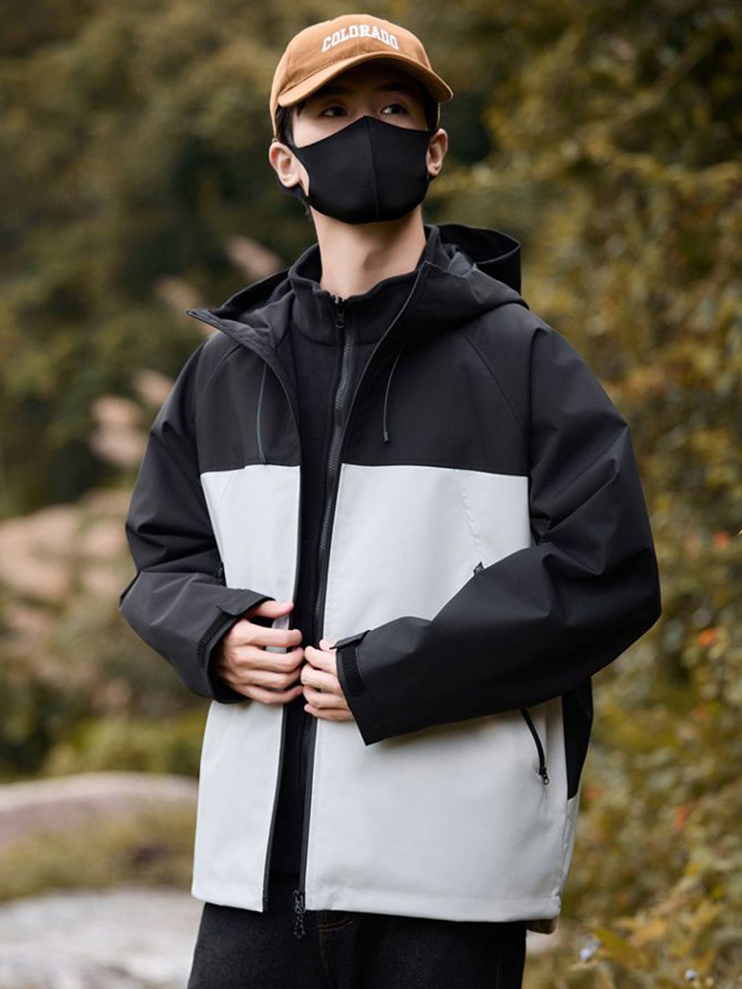 StyleCast x Revolte Men Hooded Colourblocked Windcheater Tailored Jacket
