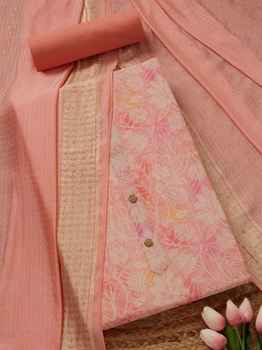 Soch Botanical Printed Chanderi Unstitched Dress Material