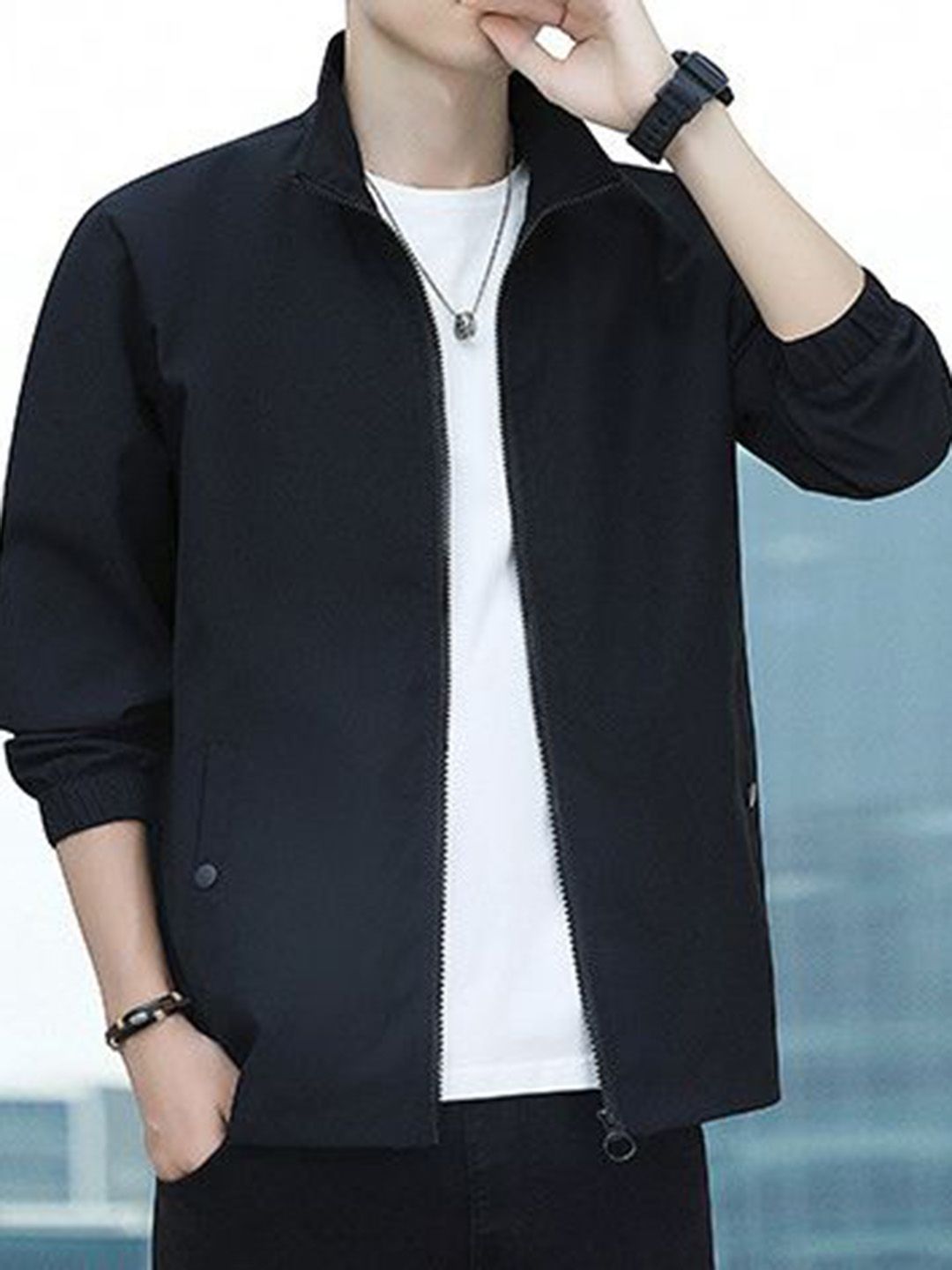 StyleCast x Revolte Men Stand Collar Solid Tailored Jacket