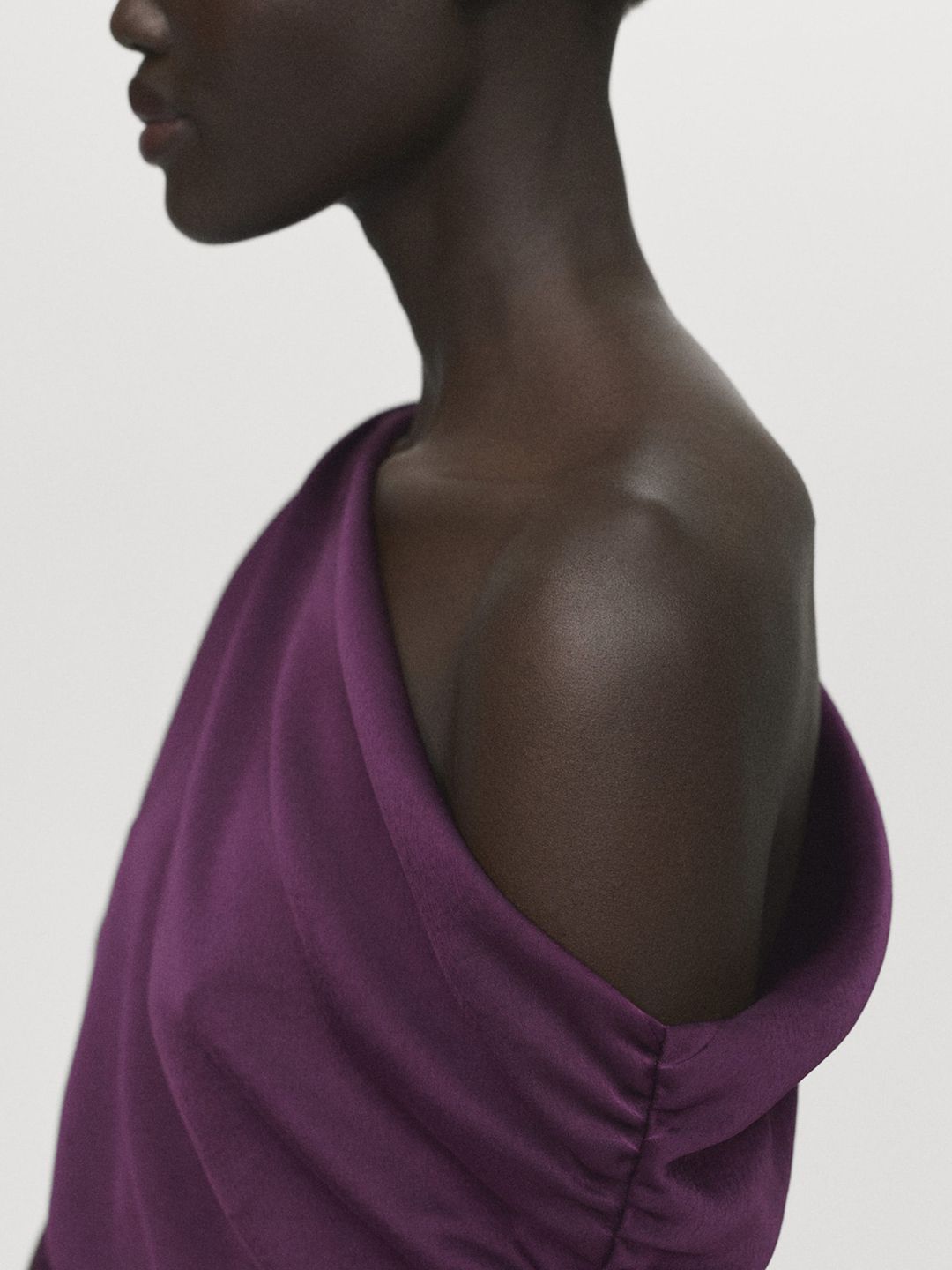 One Shoulder PU Coated Satin A-Line Maxi Dress