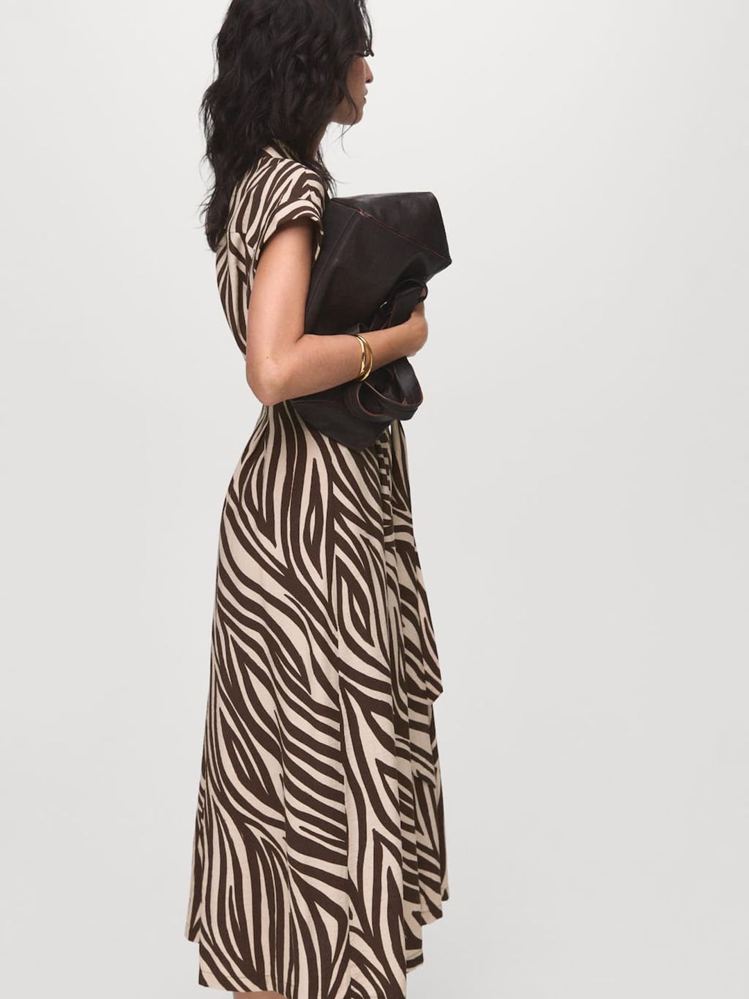 Zebra Print Belted Shirt Midi Dress
