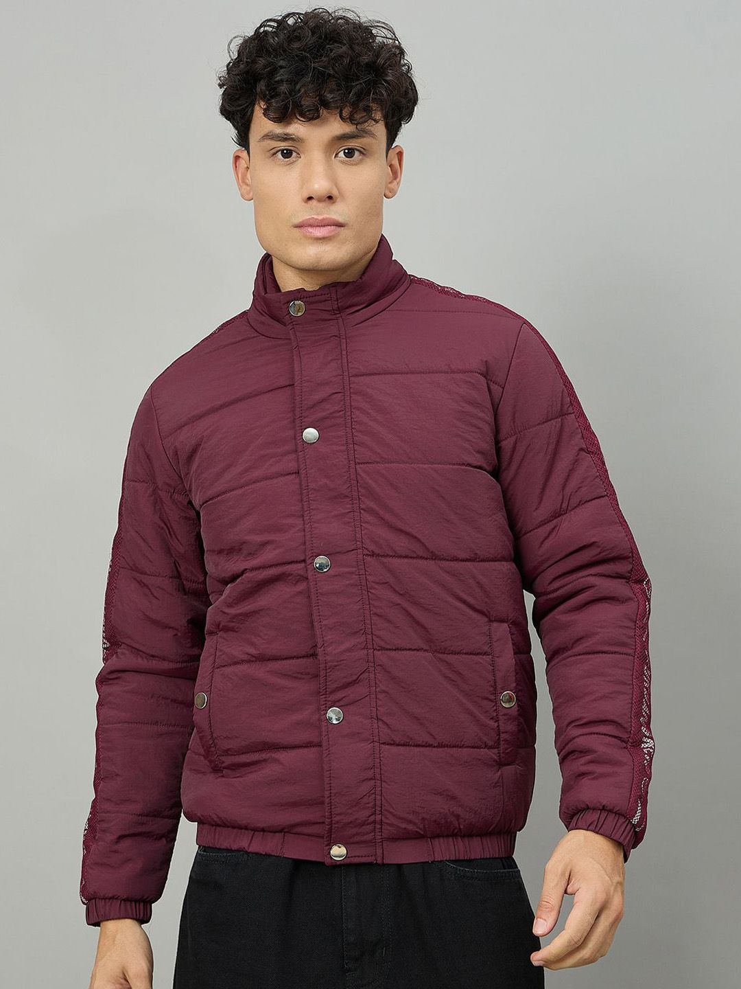 Duke Men Mock Collar Solid Padded Jacket