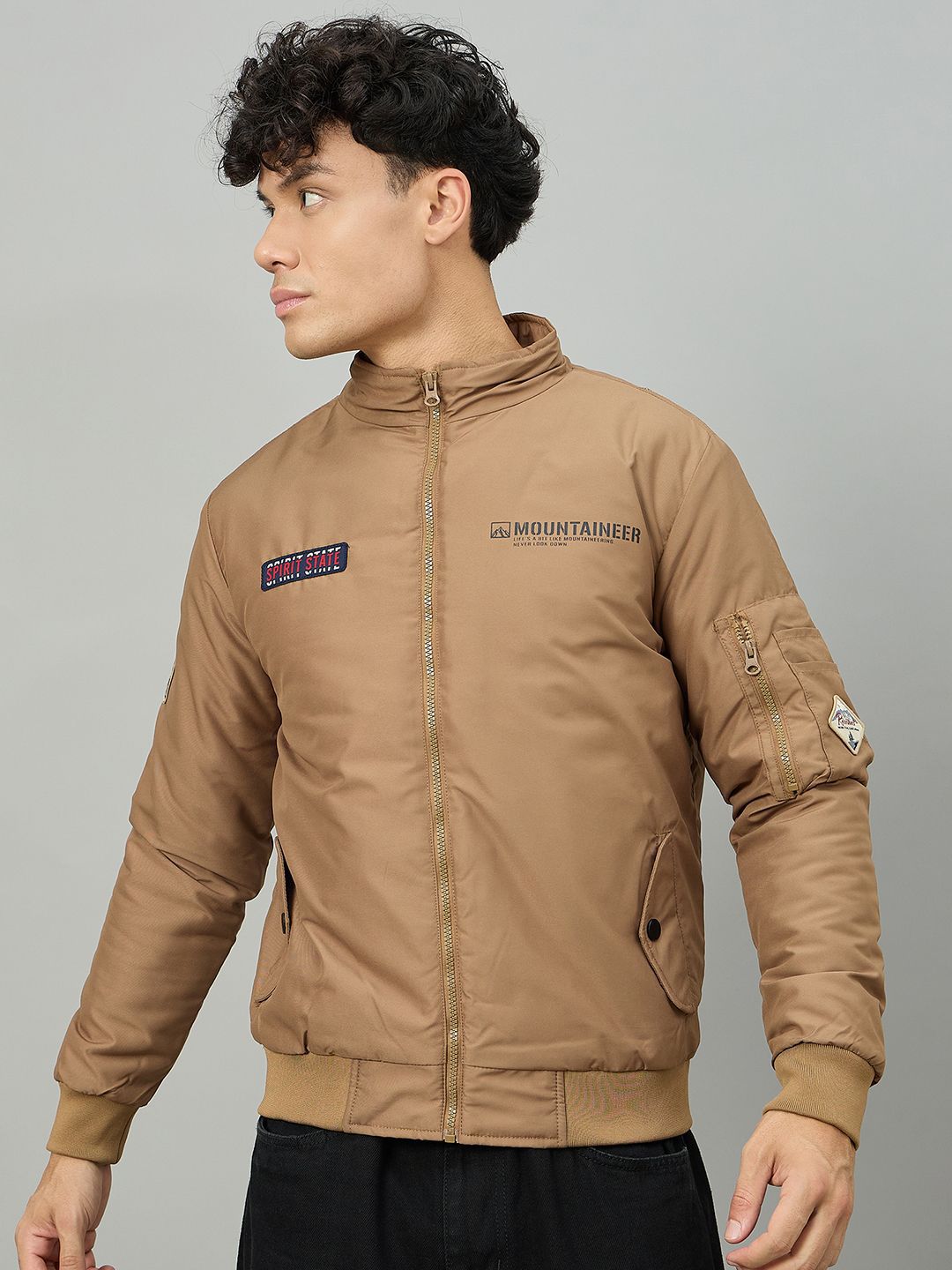 Duke Men Mock Collar Solid Bomber Jacket