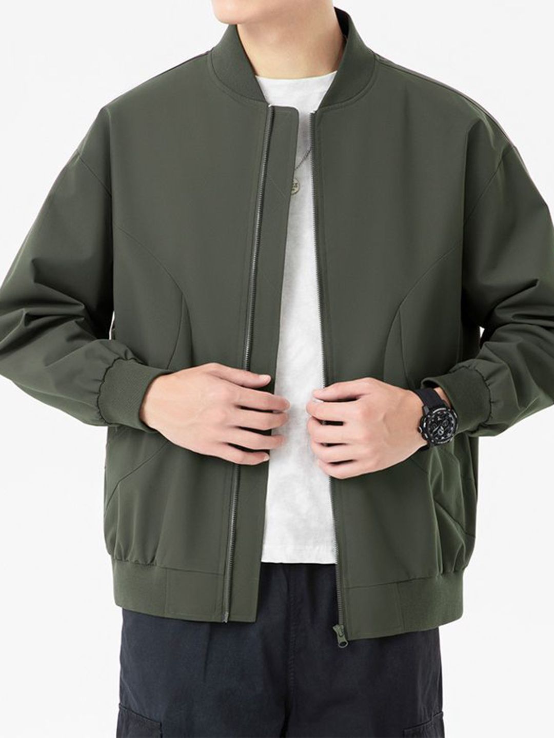 StyleCast x Revolte Men Stand Collar Solid Windcheater Bomber Jacket