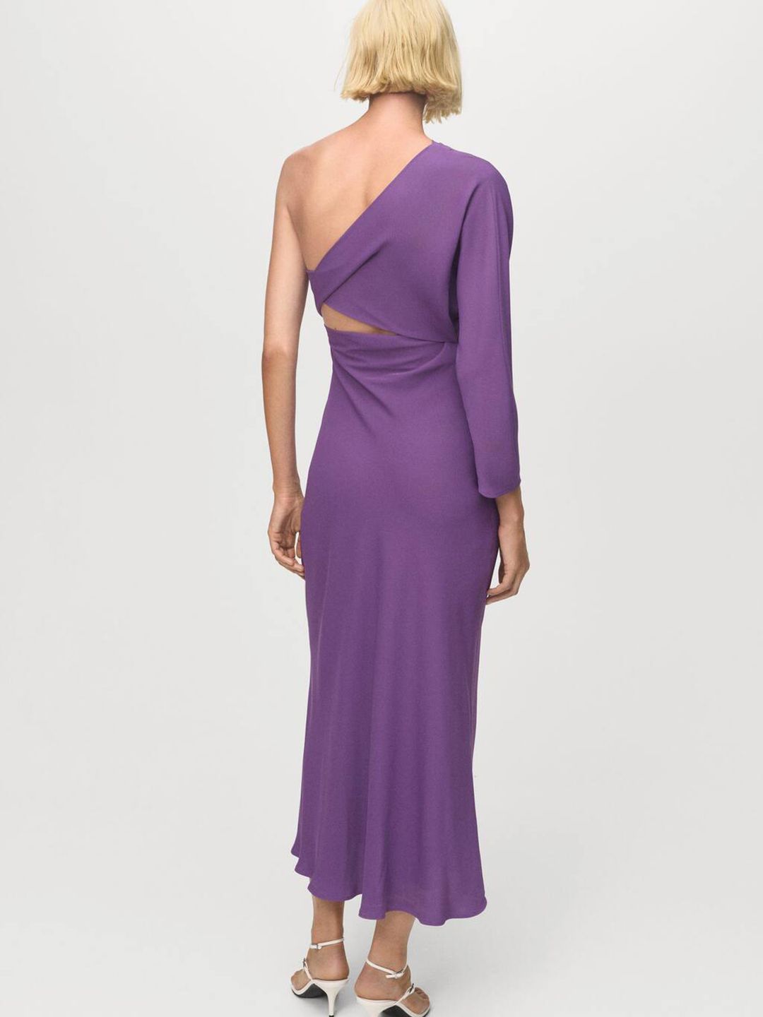 Draped Effect Cut-Out Detail One Shoulder Party Midi Sheath Dress