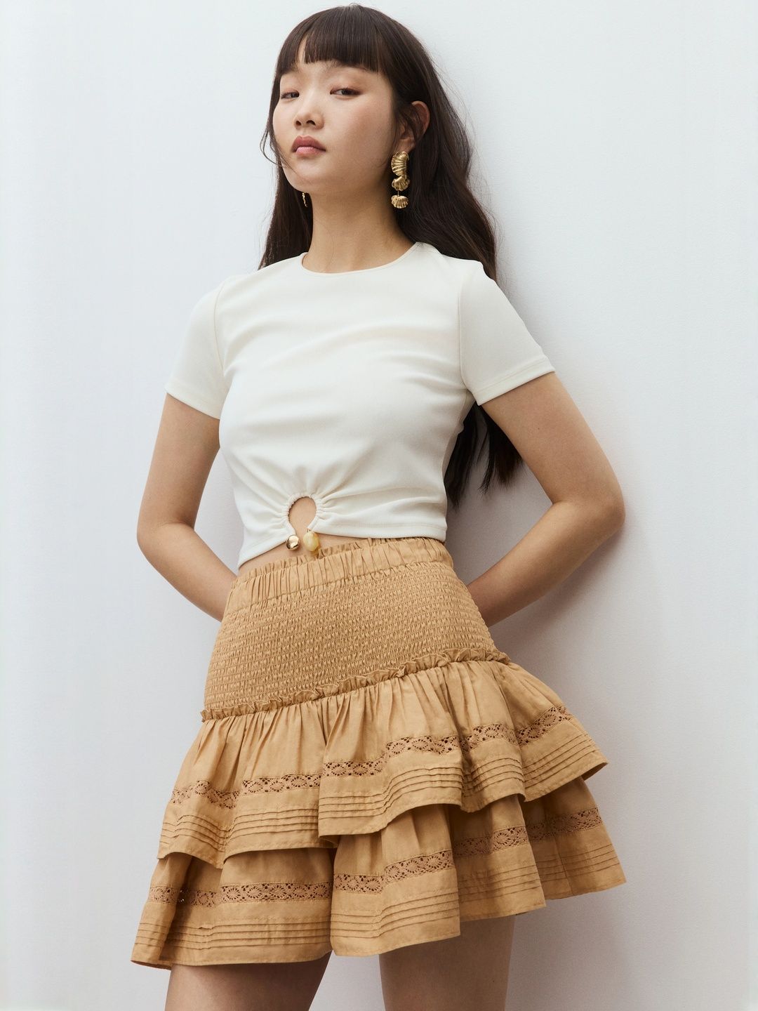 H&M Lace-Inset Tiered Skirt