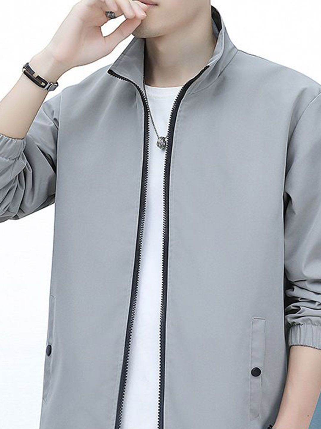 Buy StyleCast x Revolte Men Stand Collar Solid Tailored Jacket