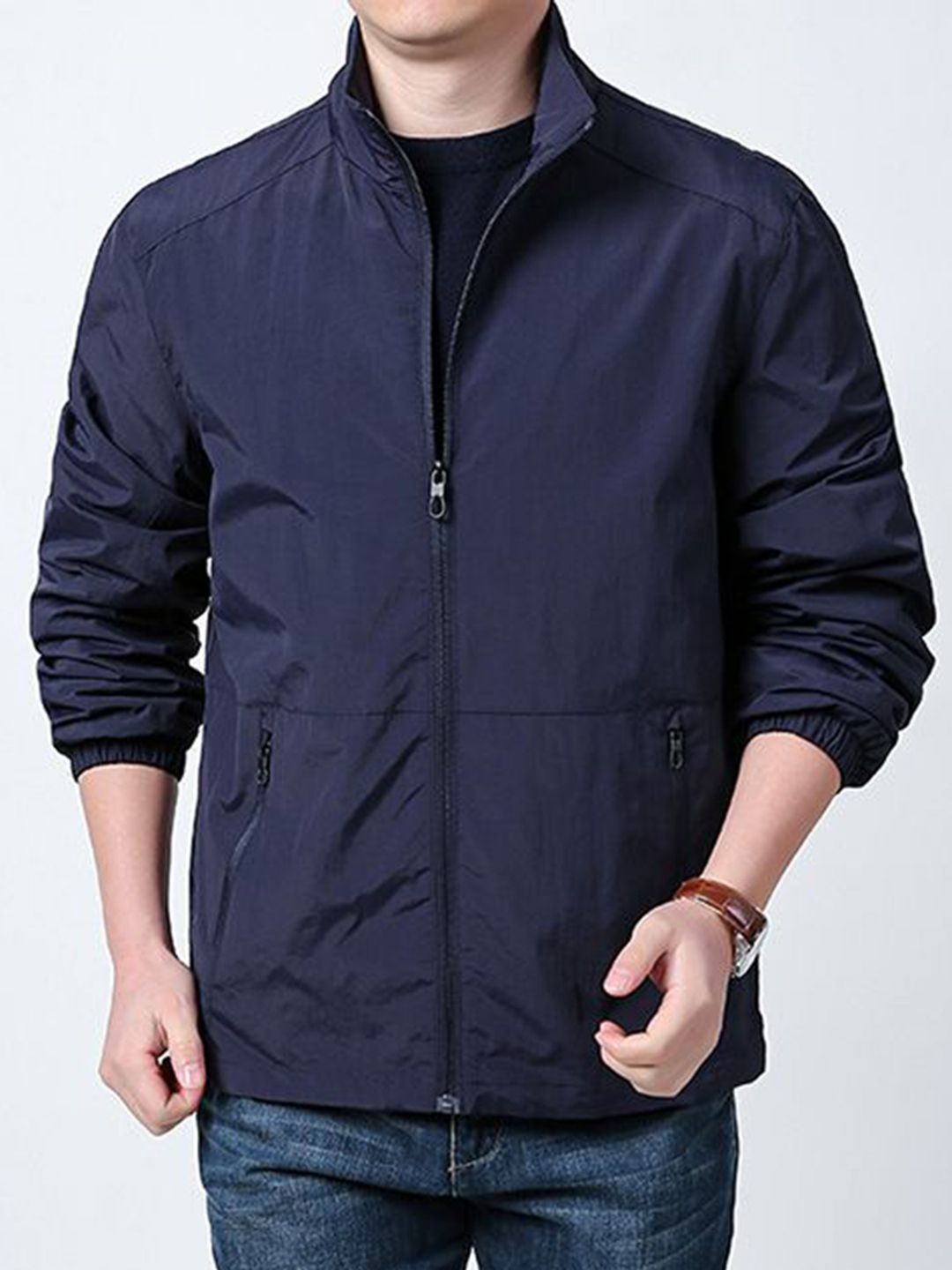 StyleCast x Revolte Men Mock Collar Solid Windcheater Tailored Jacket