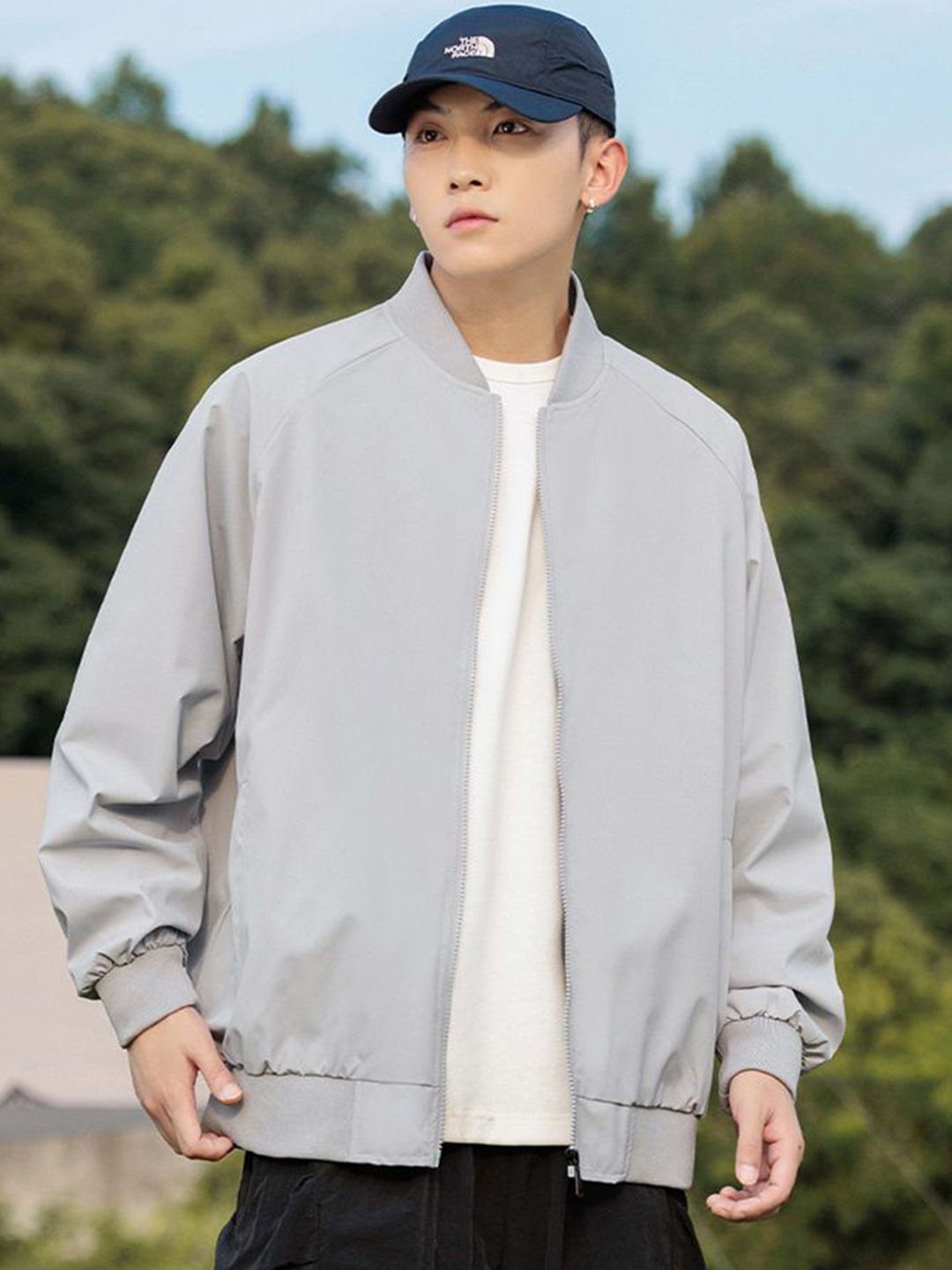 StyleCast x Revolte Men Mock Collar Solid Windcheater Tailored Jacket