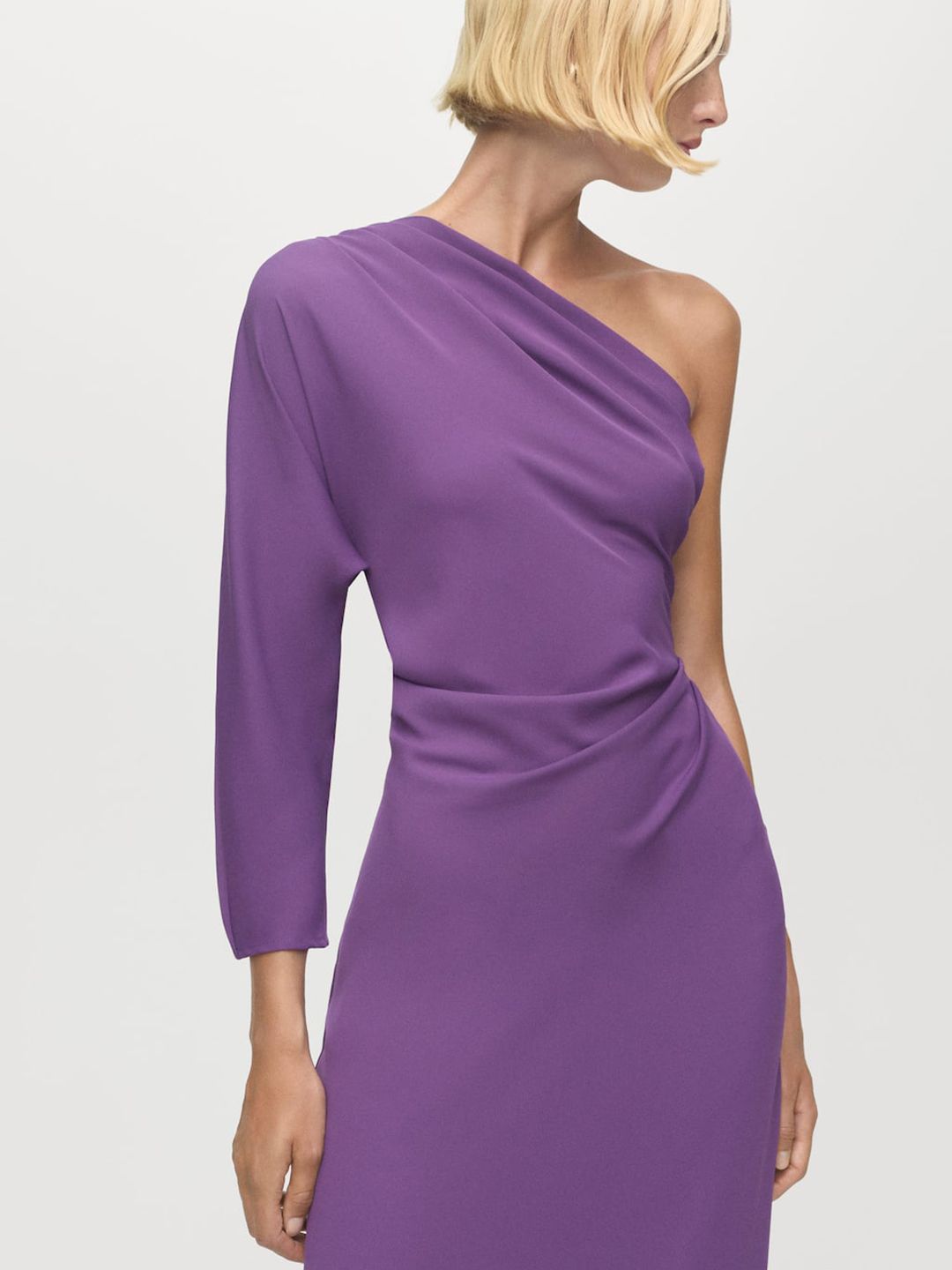 Draped Effect Cut-Out Detail One Shoulder Party Midi Sheath Dress