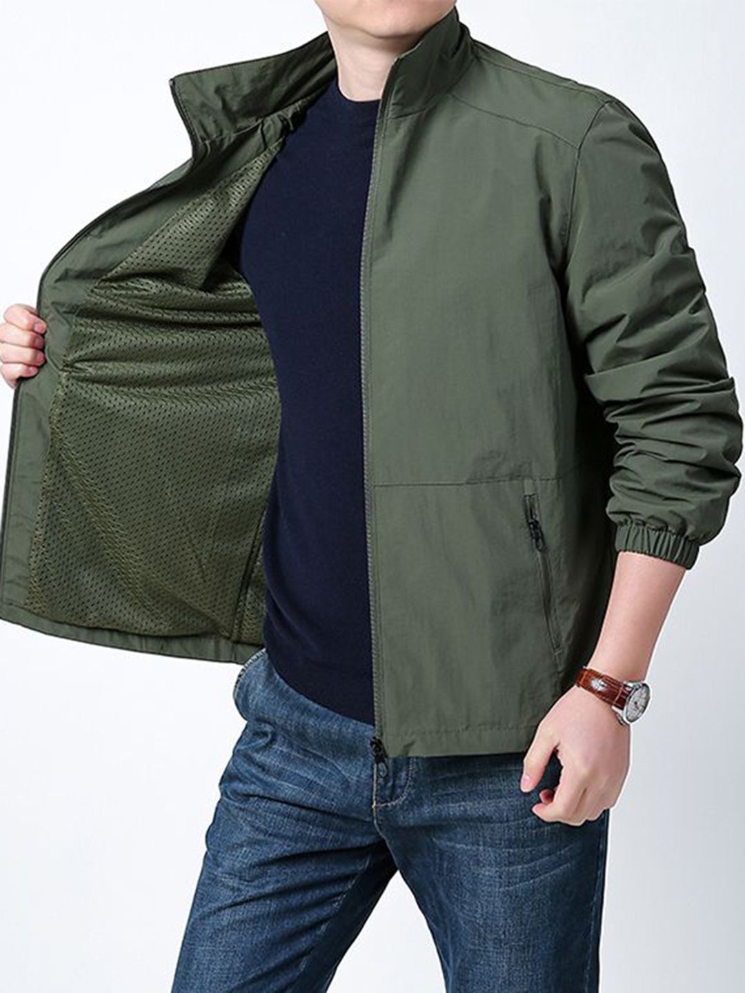 Buy StyleCast x Revolte Men Stand Collar Solid Windcheater