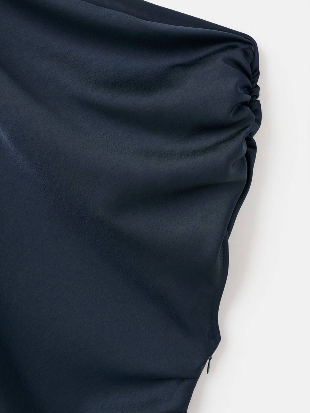 One Shoulder PU Coated Satin A-Line Maxi Dress with Asymmetric Hem